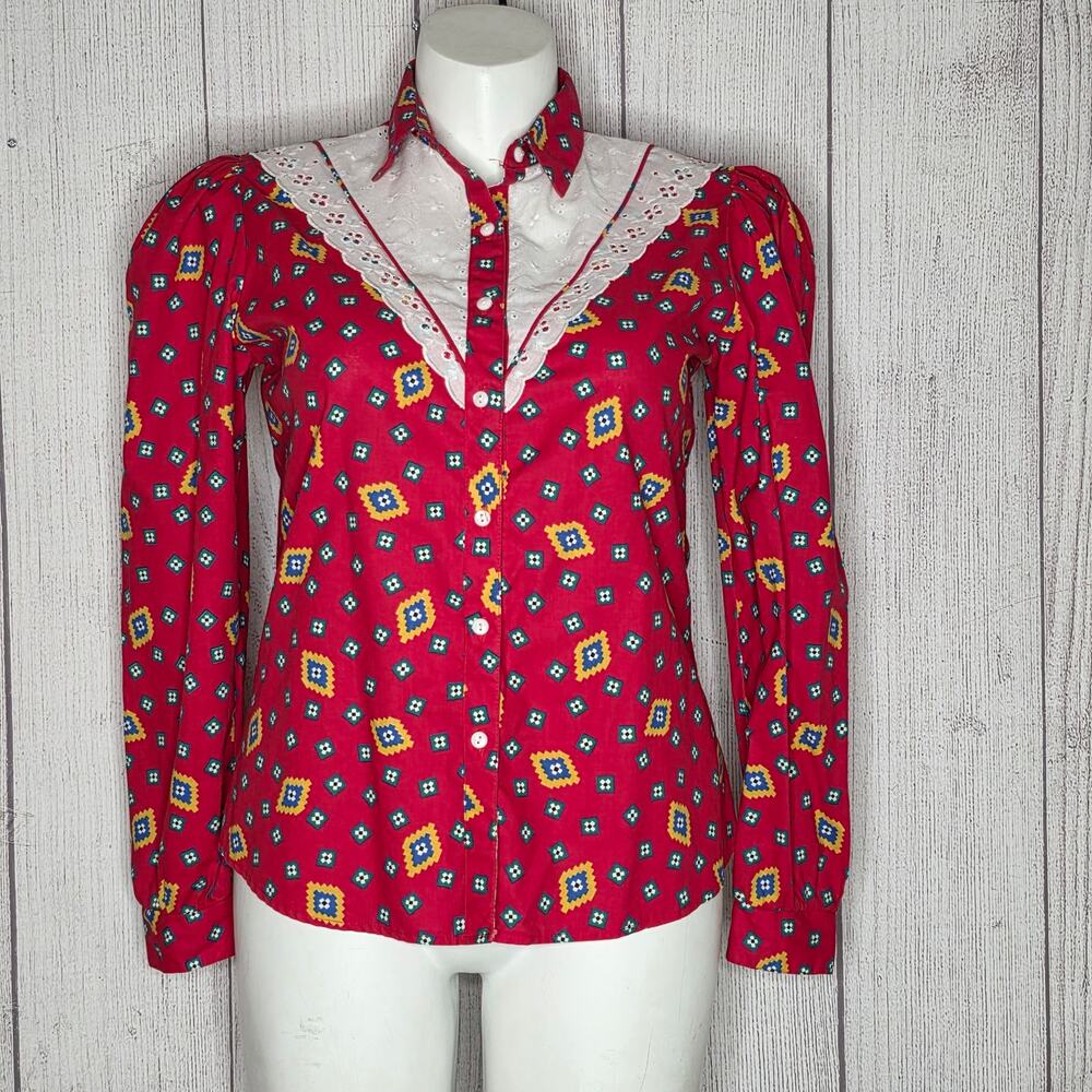 VTG Circle T Square Dance Western Shirt – Eyelet Yoke, sz 13/14